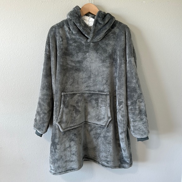 Gray Oversized Blanket Hoodie Sweatshirt Sherpa Fleece Long Sleeve - Picture 2 of 13
